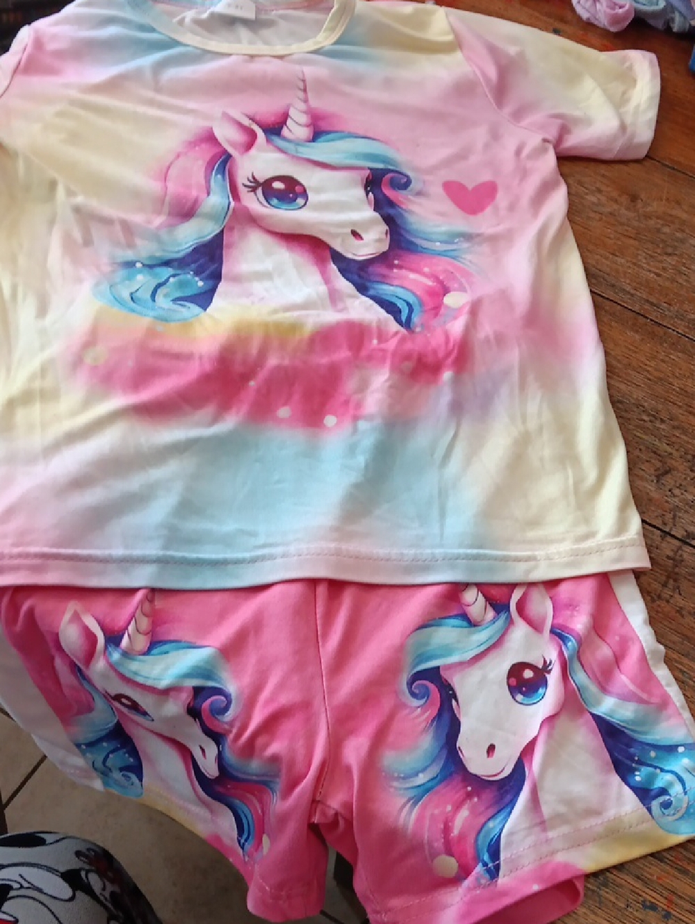 Girls Unicorn Print Pink & Pastel Kids Short Set